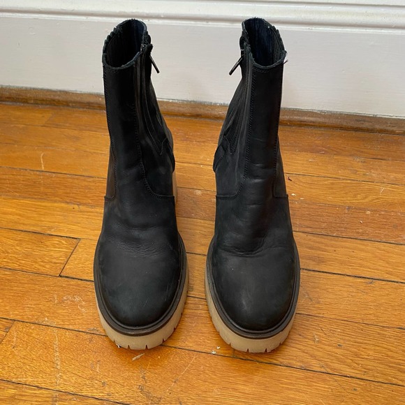 FREE PEOPLE James Black Leather Platform Chelsea Boots Size 39 US 9 - Picture 3 of 10